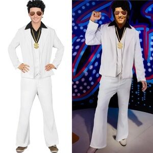 White Disco Costume with Black Collar